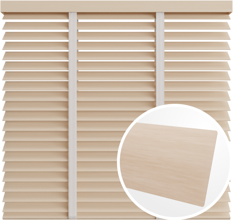 Żaluzja drewniana 50 mm <br>z taśmą<br> 5016 WYBIELANA LIPA