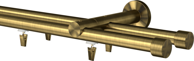 Karnisz podwójny szynowy, mosiądz antyczny Rullo