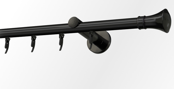 Karnisz czarny pojedynczy Colosseo - system Wave