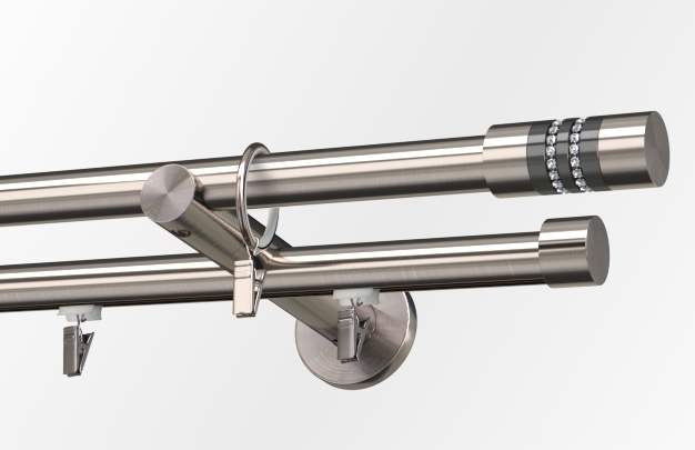 Karnisz podwójny ścienny hybrydowy szyna/rura z końcówkami Onyx 360 cm