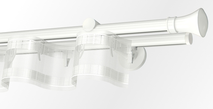  Karnisz podwójny biały szynowy Colosseo z systemem Wave i taśmą