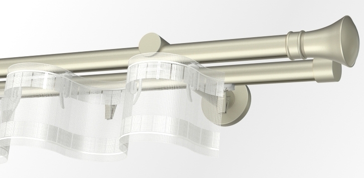  Karnisz podwójny szynowy satynowy Colosseo z systemem Wave i taśmą