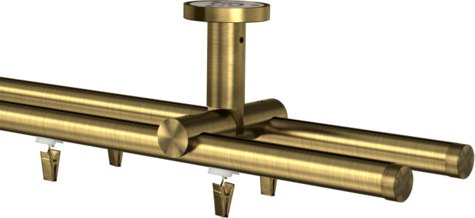 Karnisz sufitowy podwójny Tobi - szynowy w kolorze mosiądzu antycznego